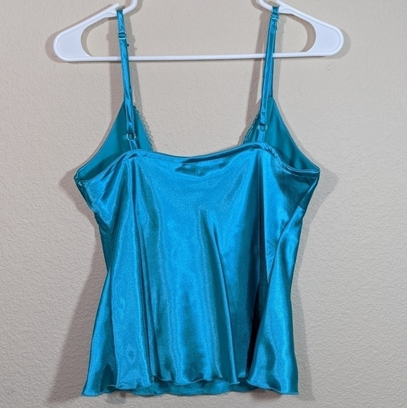 Silky Teal Satin & Lace Tank Top by I.N. Studio - Picture 2 of 3